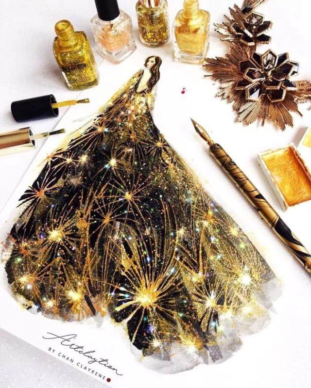 服装设计礼服素描手稿,著名设计师服装设计手稿