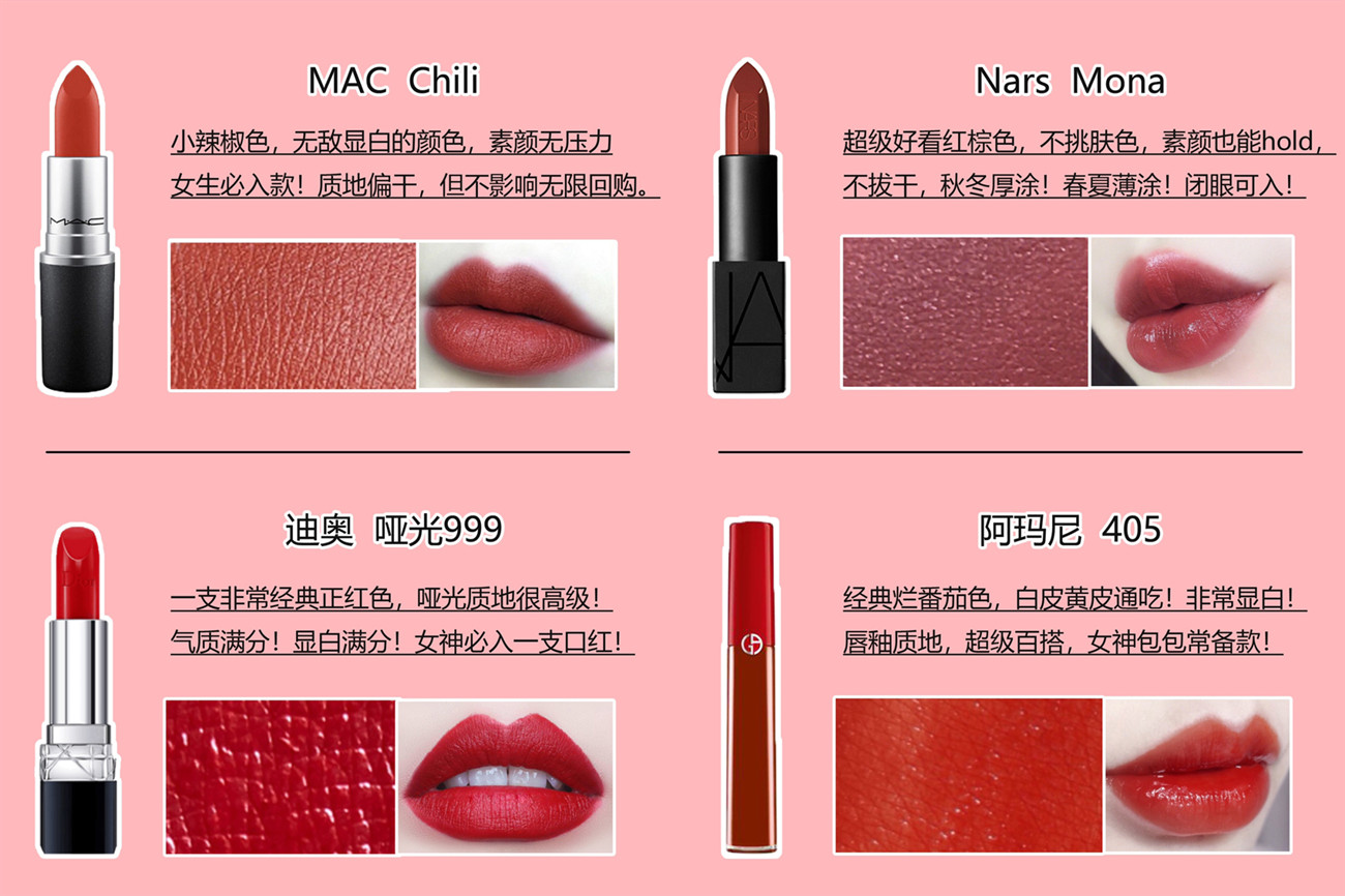 各大热门口红色号推荐,最全热门口红色号