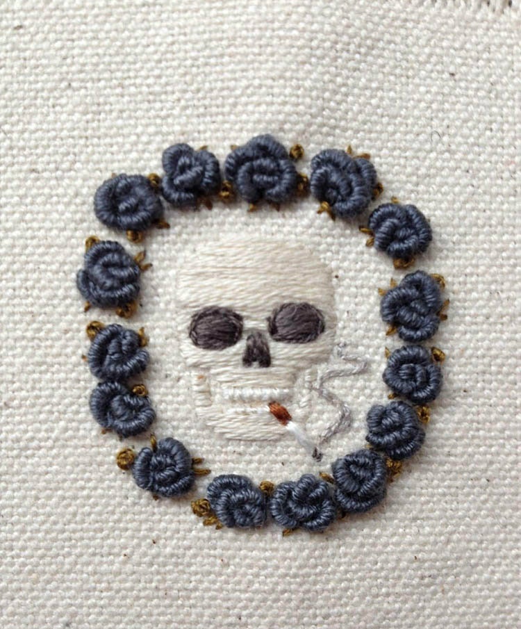 刺绣半袖骷髅,牛仔刺绣骷髅