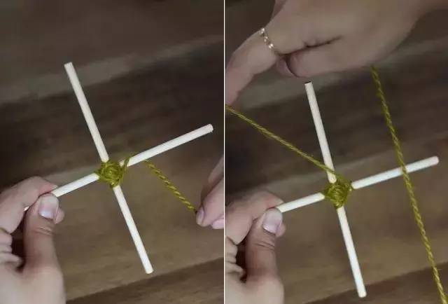 她用牙签搭了个十字，缠上几根毛线，竟也可以美成这样