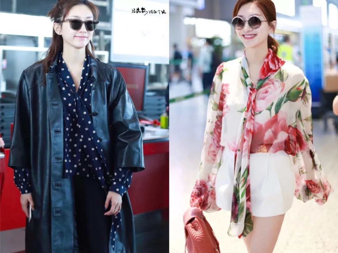 江疏影穿搭日常,照片中的江疏影身穿拼接格子衬衫