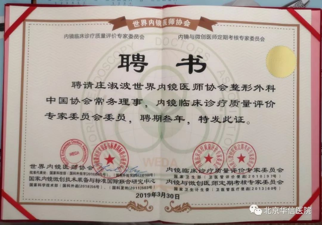 皮肤美容科主任庄淑波当选世界内镜医师协会整形外科中国协会常务理事、内镜临床诊疗质量评价专家委员会委员