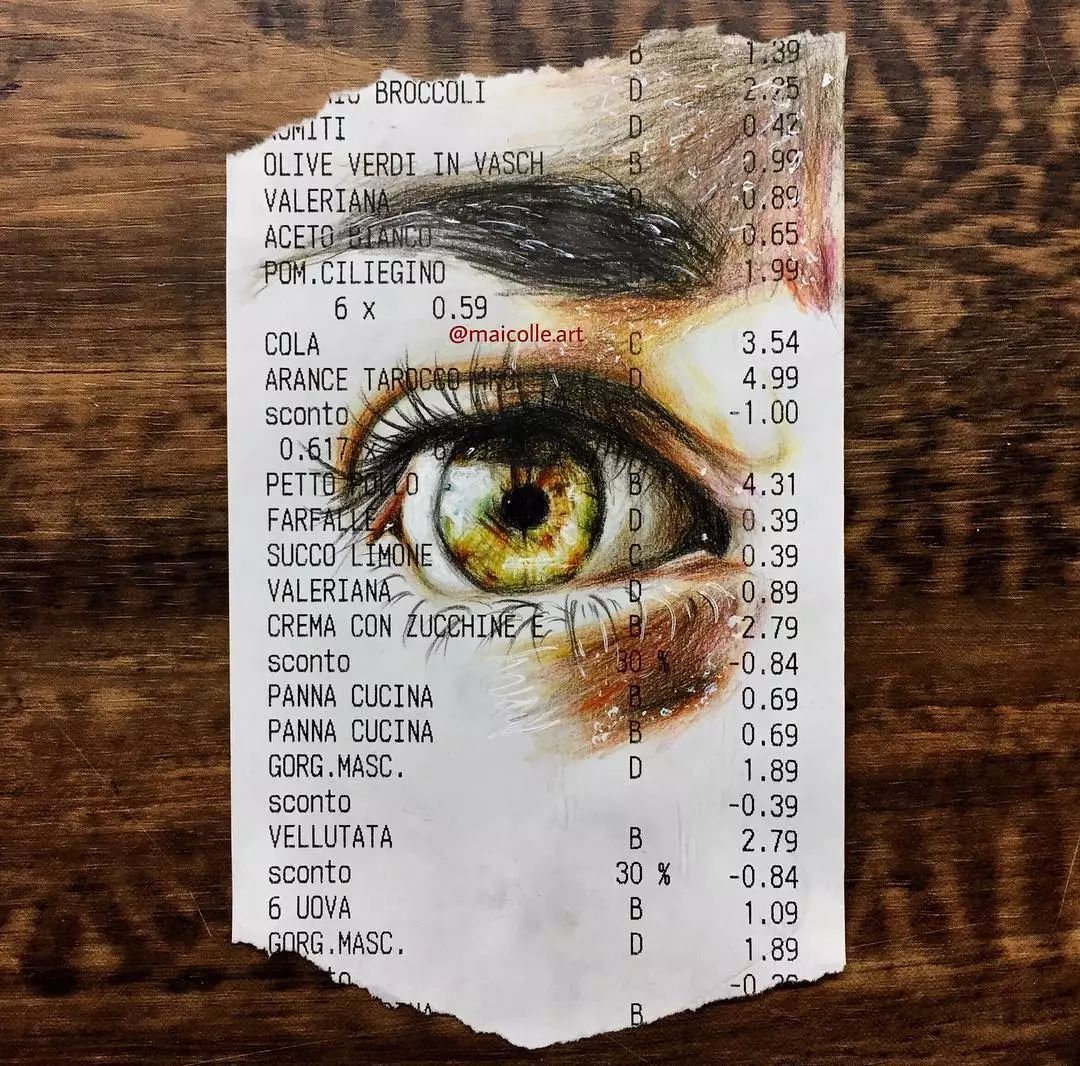 画纸用光了？多去几趟超市就有了。他把购物小票秒变成世界名画