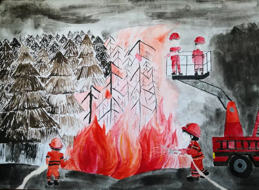 第五届全省儿童消防绘画,童心火焰蓝主题消防绘画一等奖