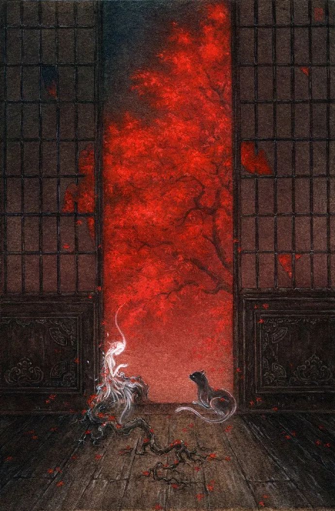 山海经异兽艺术画作,90后画家画山海经