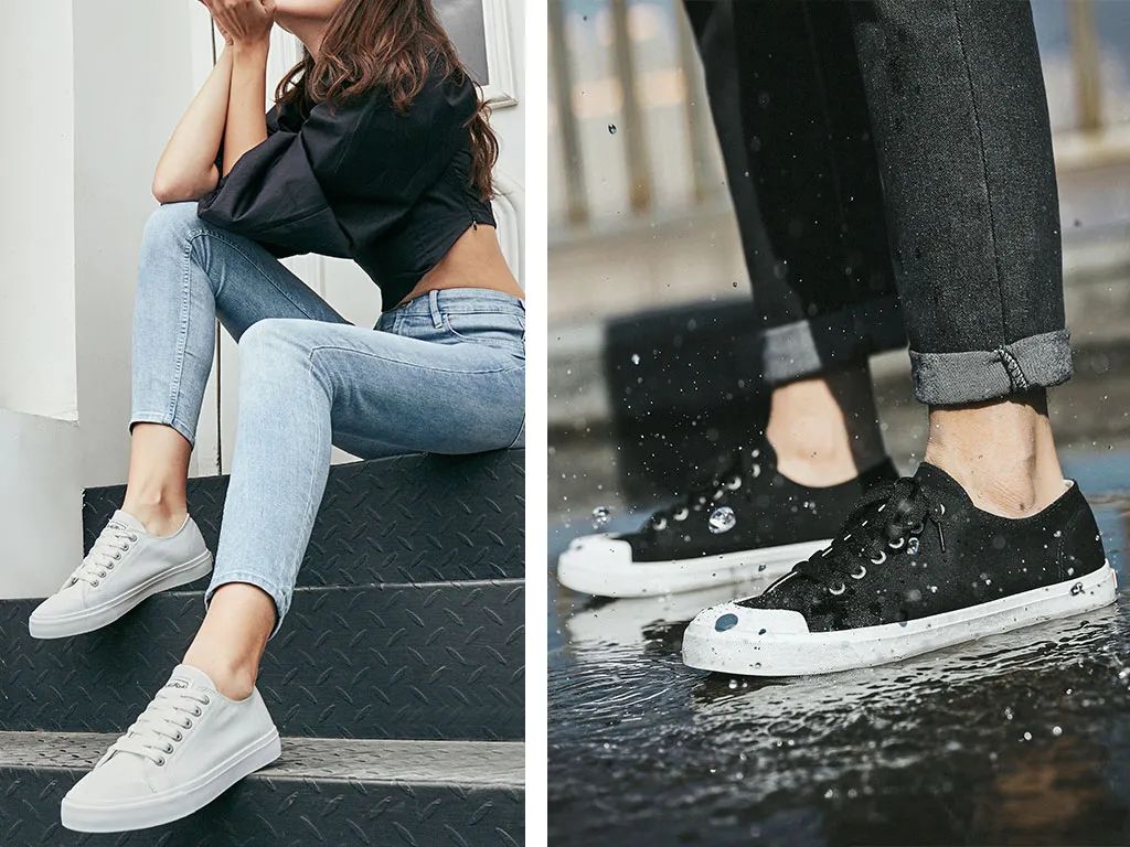 英国的小白鞋,帆布不系鞋带小白鞋