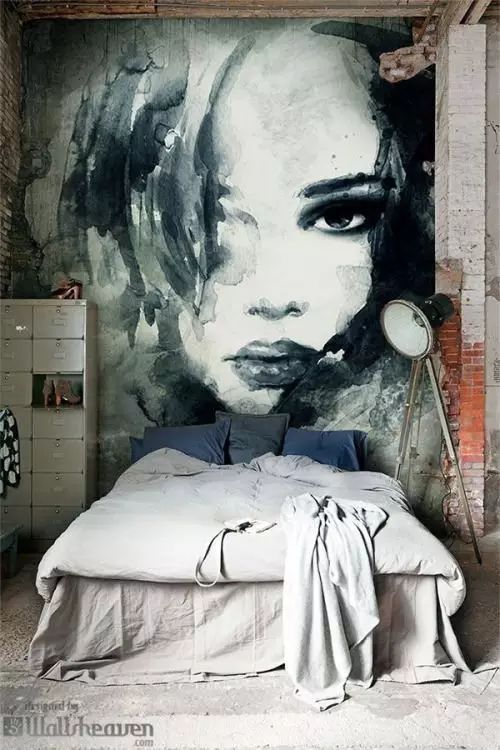 儿童卧室简单墙画手绘,留一面水泥墙