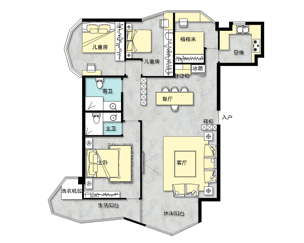 大卧室改两房独立空间,卧室一体改2房