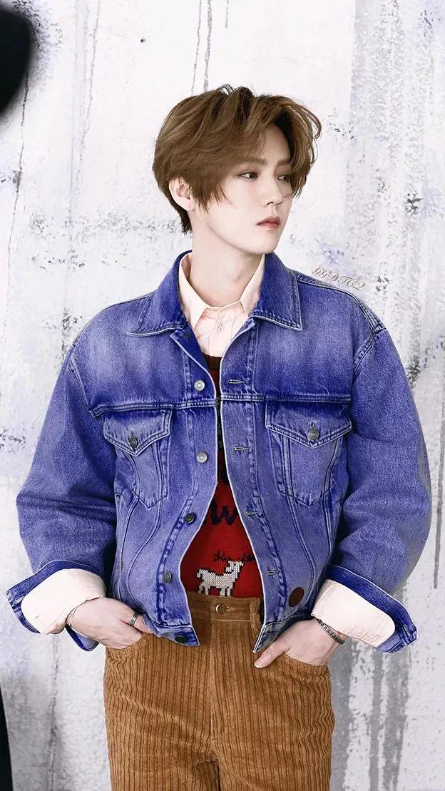 鹿晗壁纸浅蓝色系,鹿晗壁纸皮衣