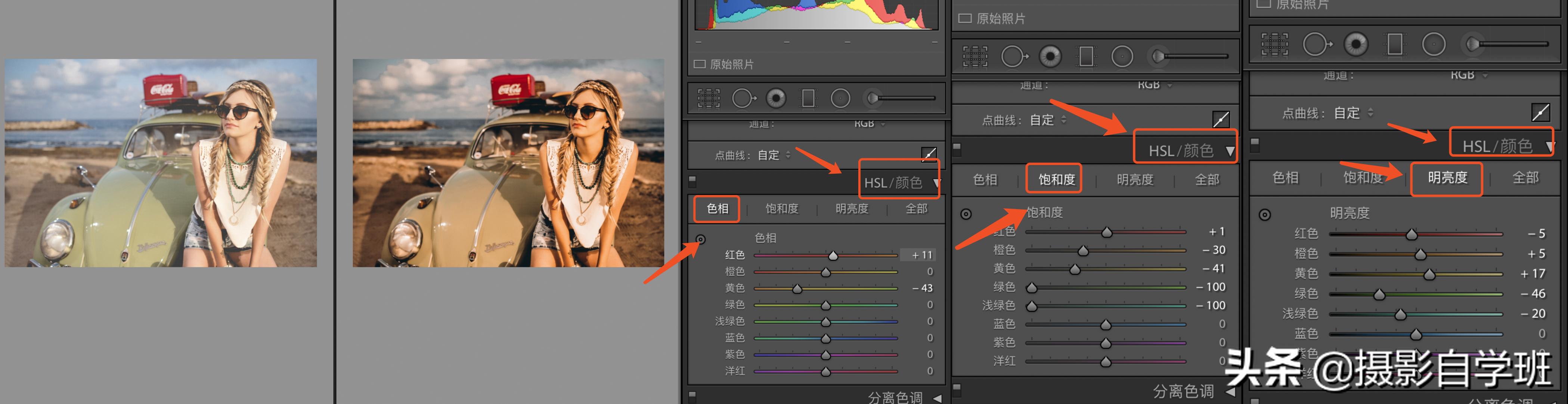 暗黑色调人像写真lr调色教程,夜晚暖色调lr照片调色