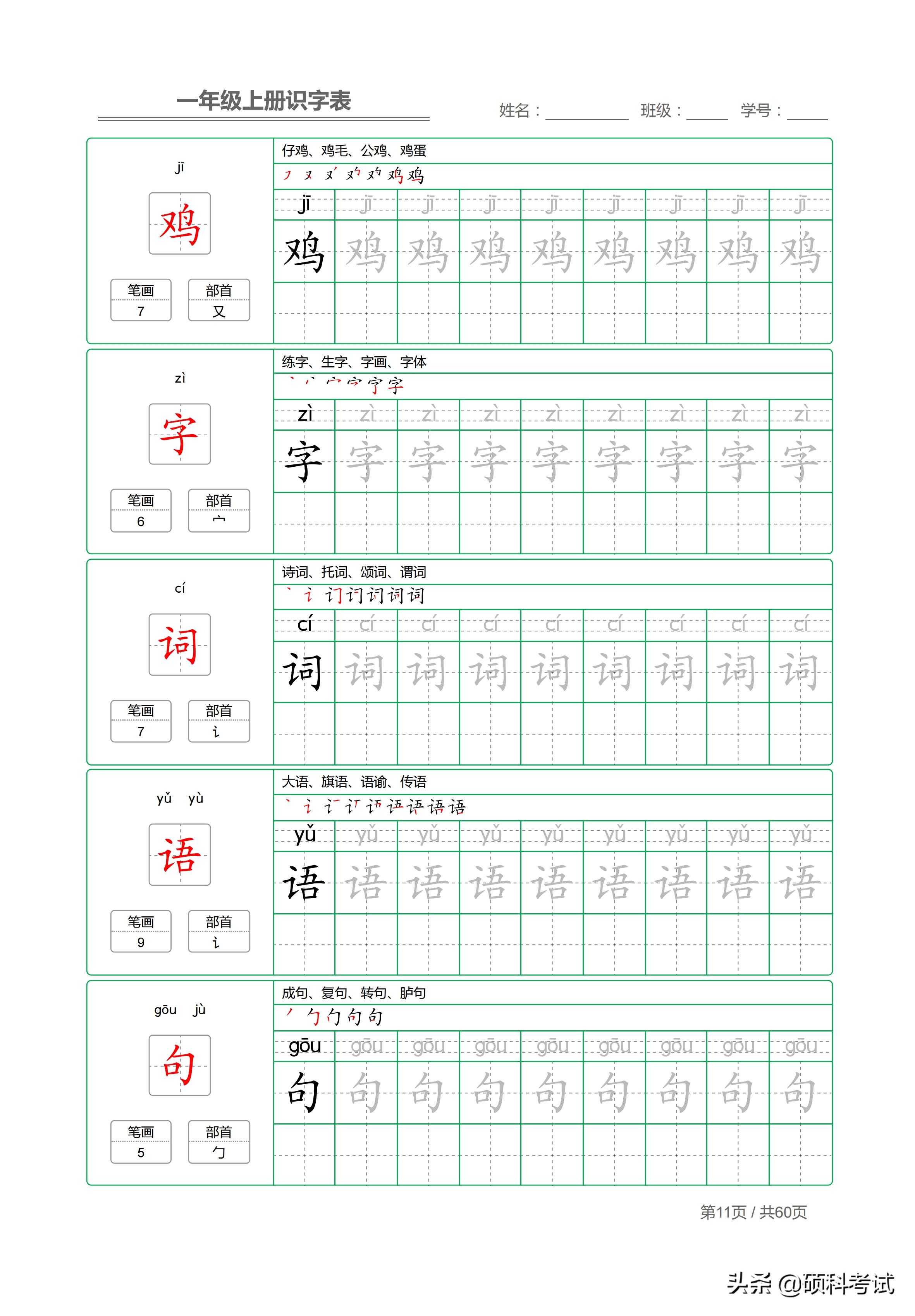 部编版一年级上册生字表笔画,一年级上册字帖人教版带笔顺拼音