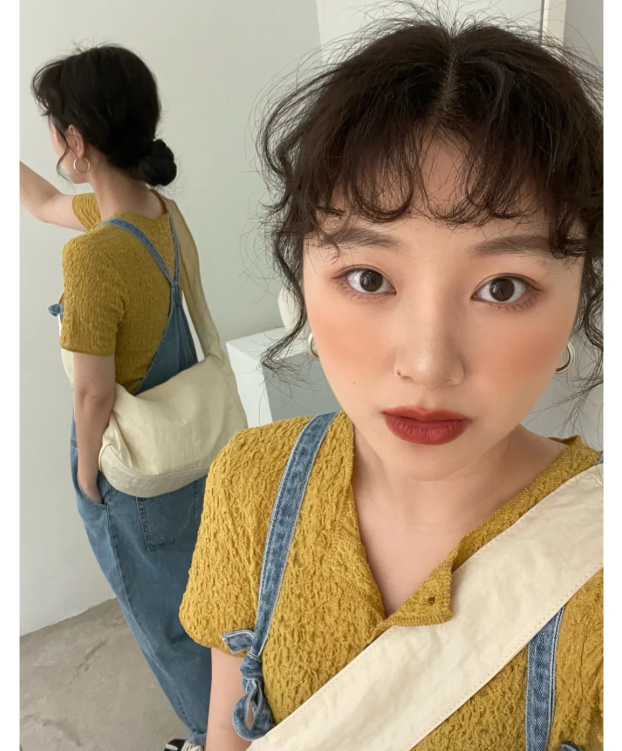 刘海中长发波浪卷发型,适合齐刘海的卷发减龄