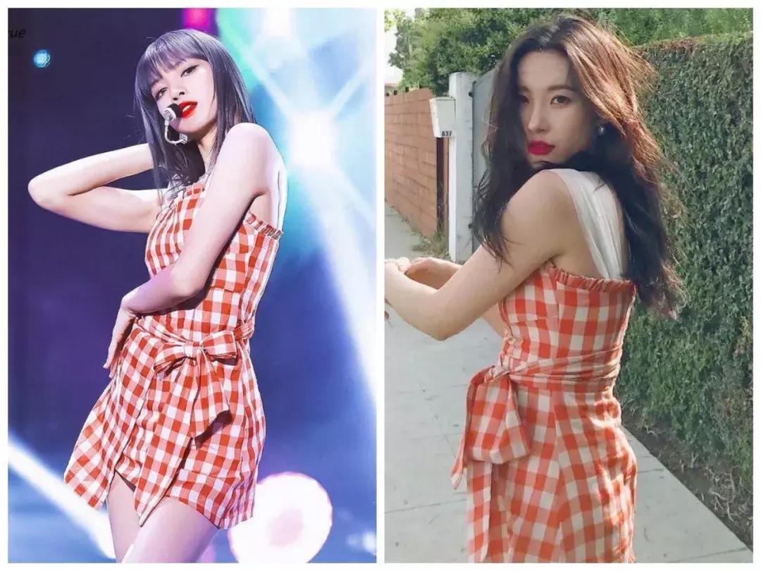 宣美黑色吊带裙,lisa时尚撞衫