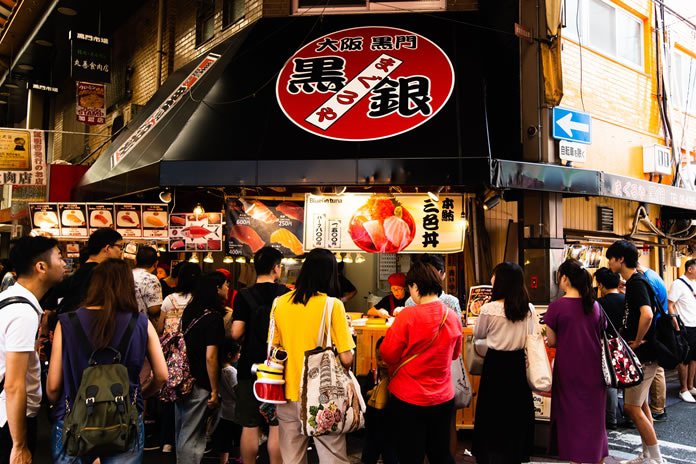 日本大阪黑门海鲜市场,大阪黑门小吃