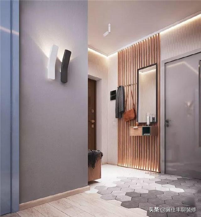 玄关用格栅和木饰面搭配效果图,木格栅玄关用什么点缀