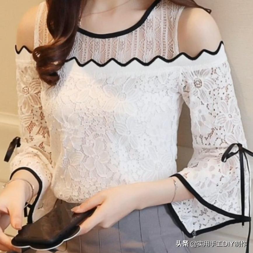 衬衫蕾丝上衣女设计感,新款设计感小众女装长袖蕾丝衬衫