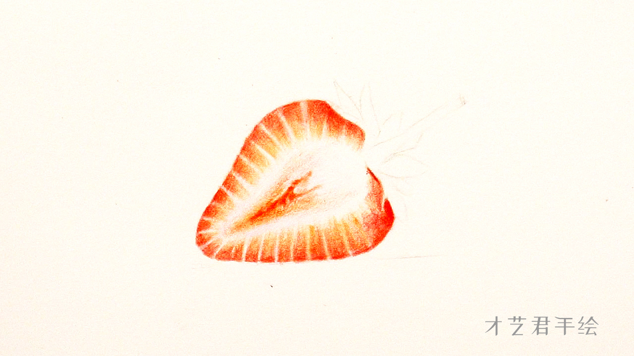 草莓叶子彩铅图片简笔画,彩铅草莓素描画视频教程