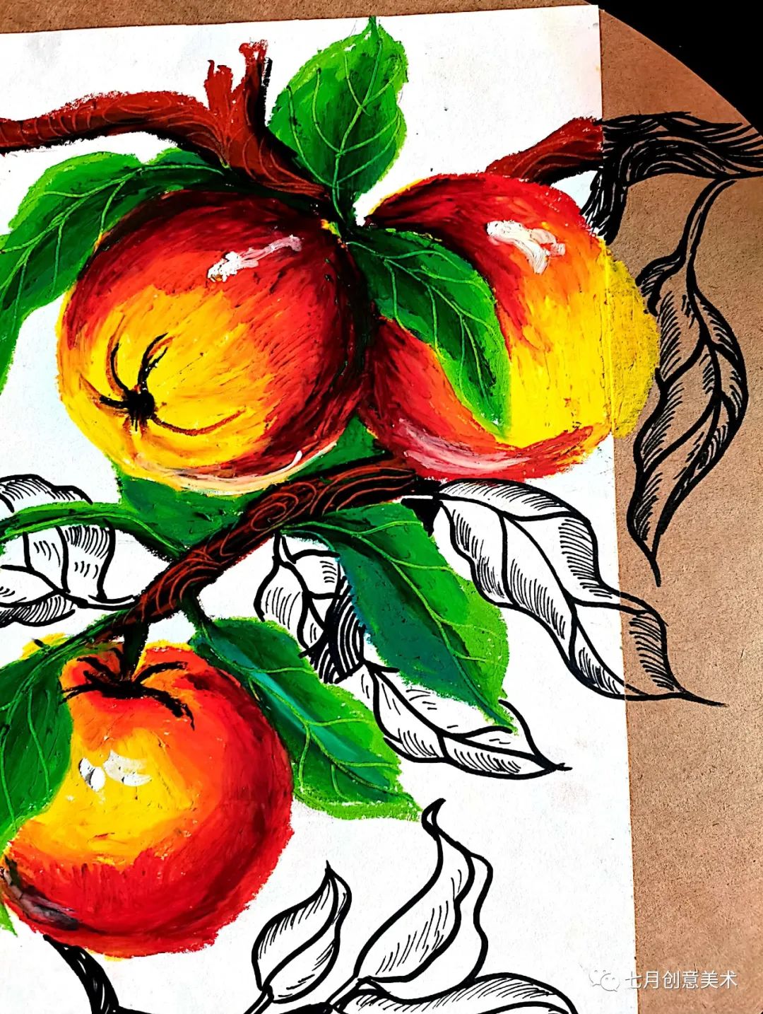 零基础油画棒画苹果,油画棒画苹果图片教程