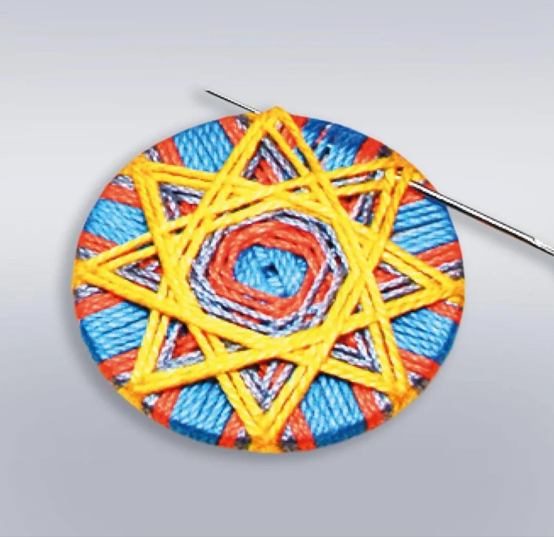 一个圆周边加一点装饰,用彩线做简单的小装饰