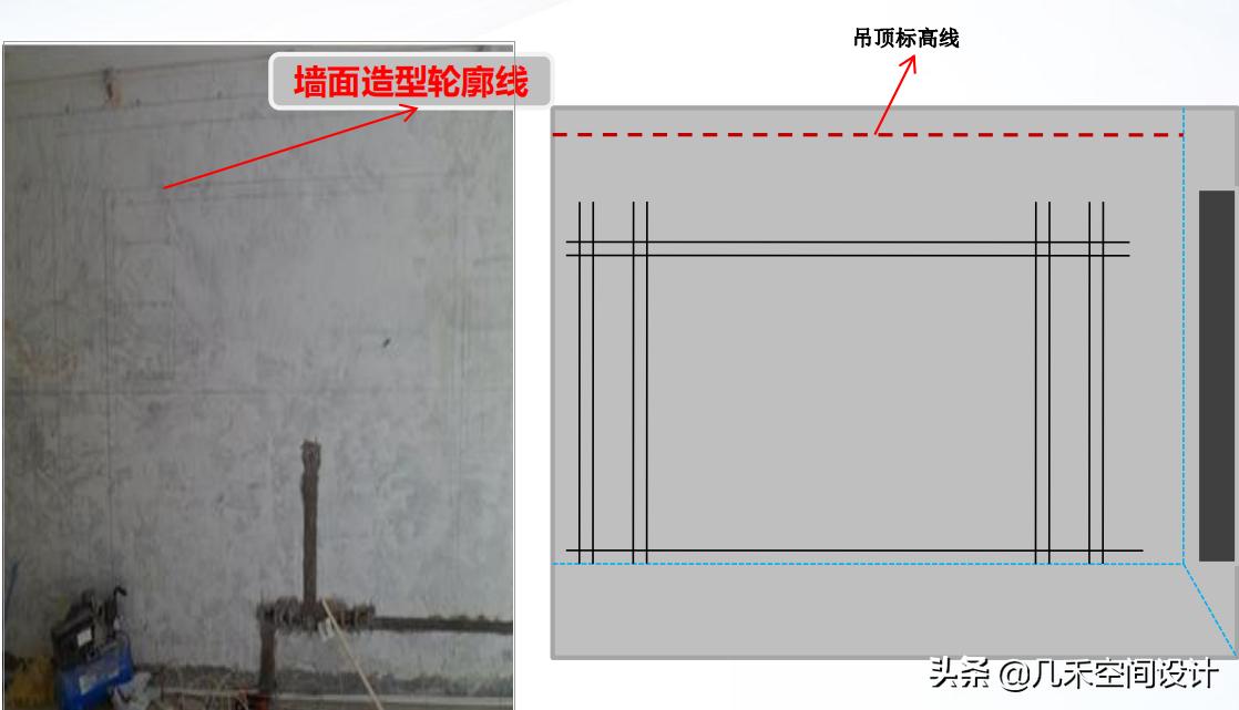 家装放线施工图片,装修木工工地看图放线