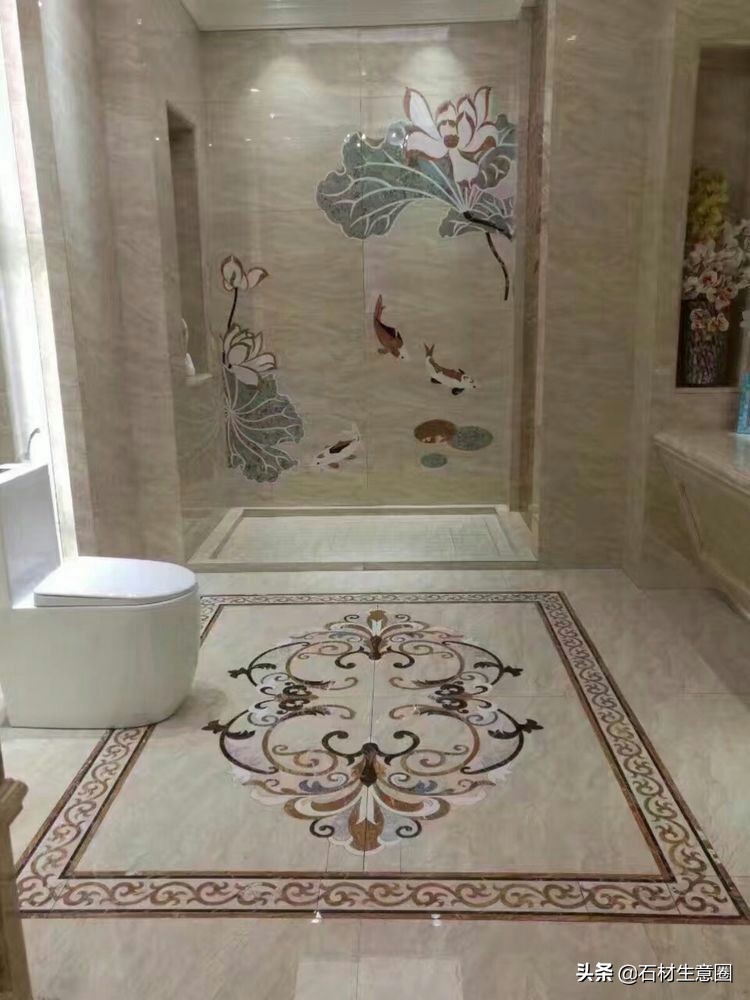 大理石地面水刀拼花效果图,100多平方水刀拼花图片