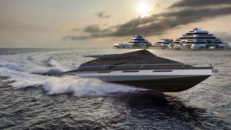 他在海上，建了一栋水上“金字塔”，里面有豪宅，还有飞碟