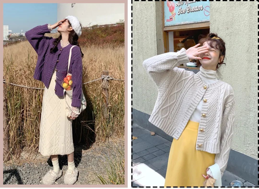 奶奶衫配半裙时髦保暖又有气质,2020早春穿奶奶衫超美