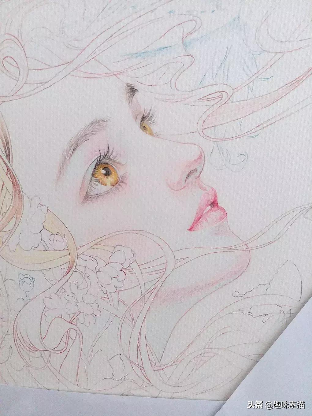 超精细彩铅人像素描,简单又漂亮的彩铅插画