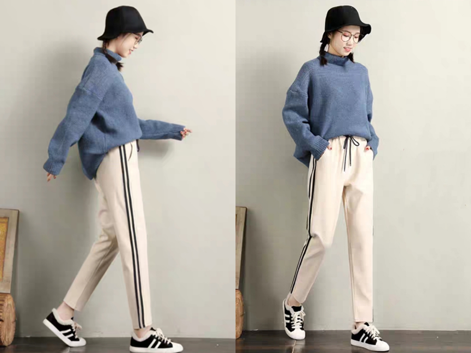 米色流行休闲裤显瘦,米色休闲裤配什么鞋子