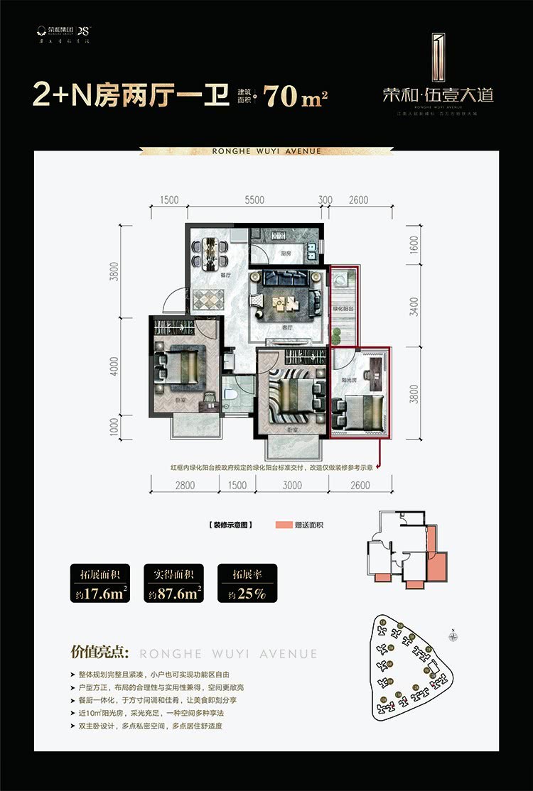 荣和伍壹大道户型全点评，55㎡做2房，77㎡做3房，这也太精了吧