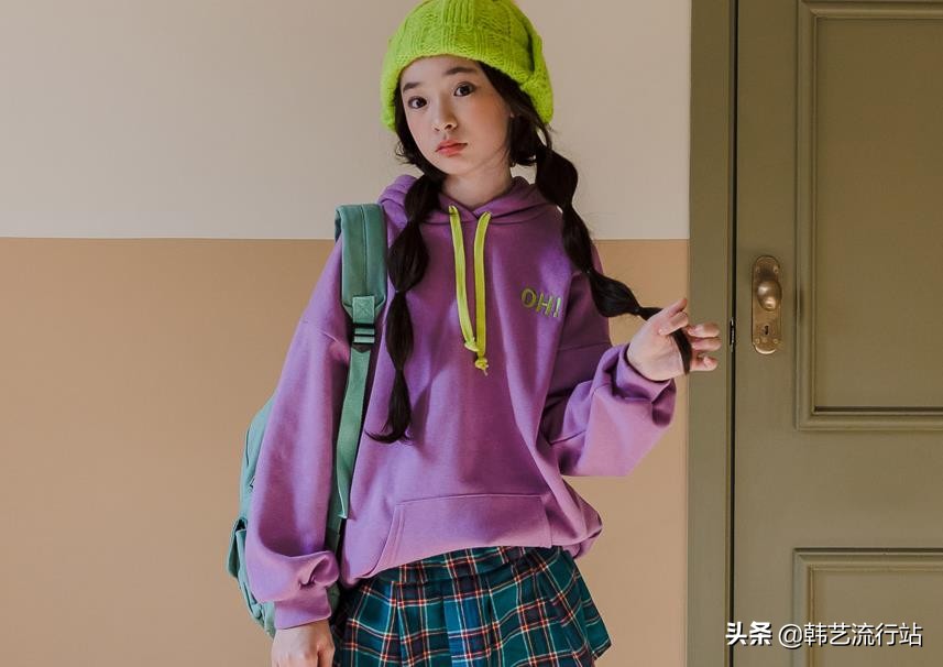 女童韩系风加绒连帽卫衣,2019秋女童流行卫衣