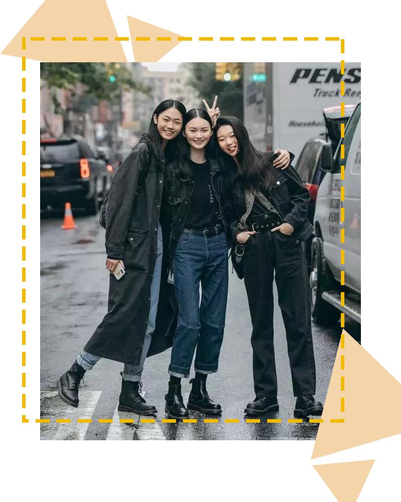 马丁靴+小黑裤,冬日保暖显高CP