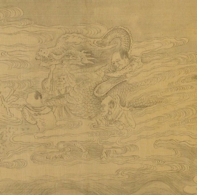 清代仿李公麟的白描长卷十八罗汉图，虽是仿作但还有些原作的风貌