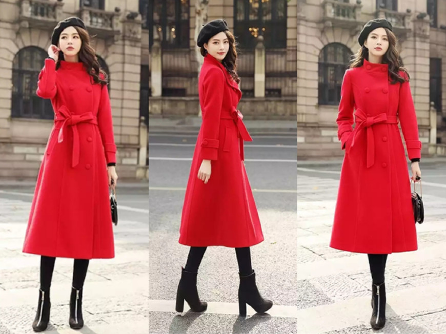 双面绒过膝大衣+裤子+小短靴，冬季这么穿很美！