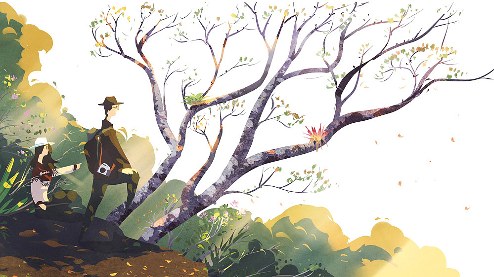 两个人的旅行,两个人的插画