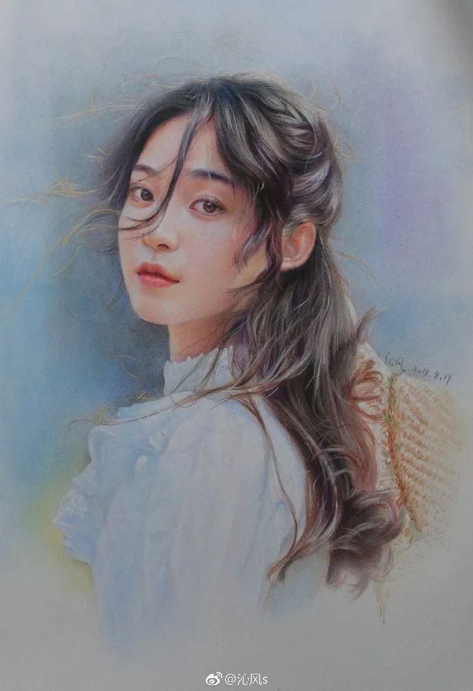 彩铅画美丽的山水画,彩铅画美人蝴蝶