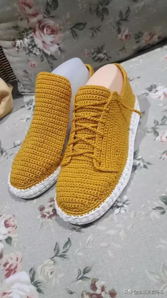 钩鞋收尾花边编织教程,鞋子怎么钩织