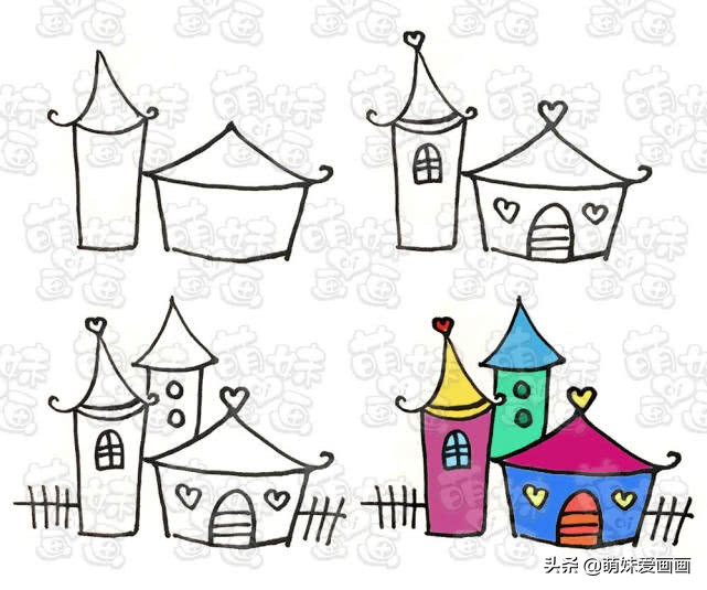 房子城堡的简单简笔画,简笔画梦幻的城堡图片