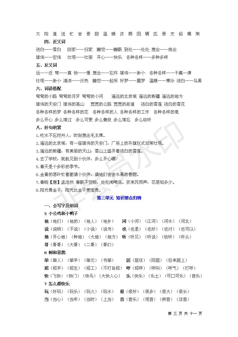 一年级下单元知识梳理,一年级数学下单元知识盘点