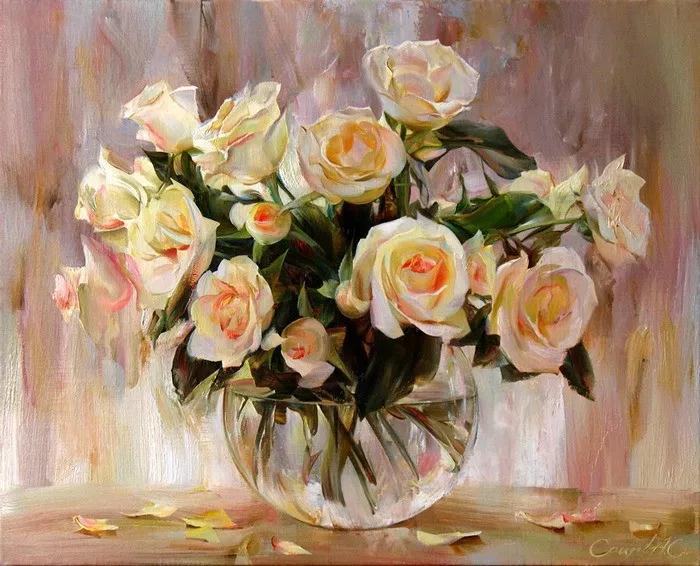 俄罗斯艺术家AydemirSaidov的人体绘画,花间的美丽少女