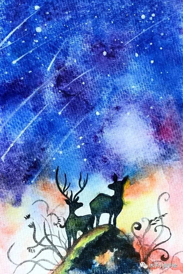 星空鹿水彩画画法,星空鹿水彩画教学