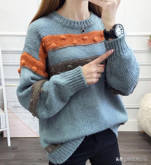 新款韩系秋冬针织毛衣,韩系软糯感浅蓝色针织毛衣