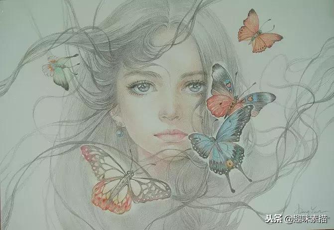 超精细彩铅人像素描,简单又漂亮的彩铅插画