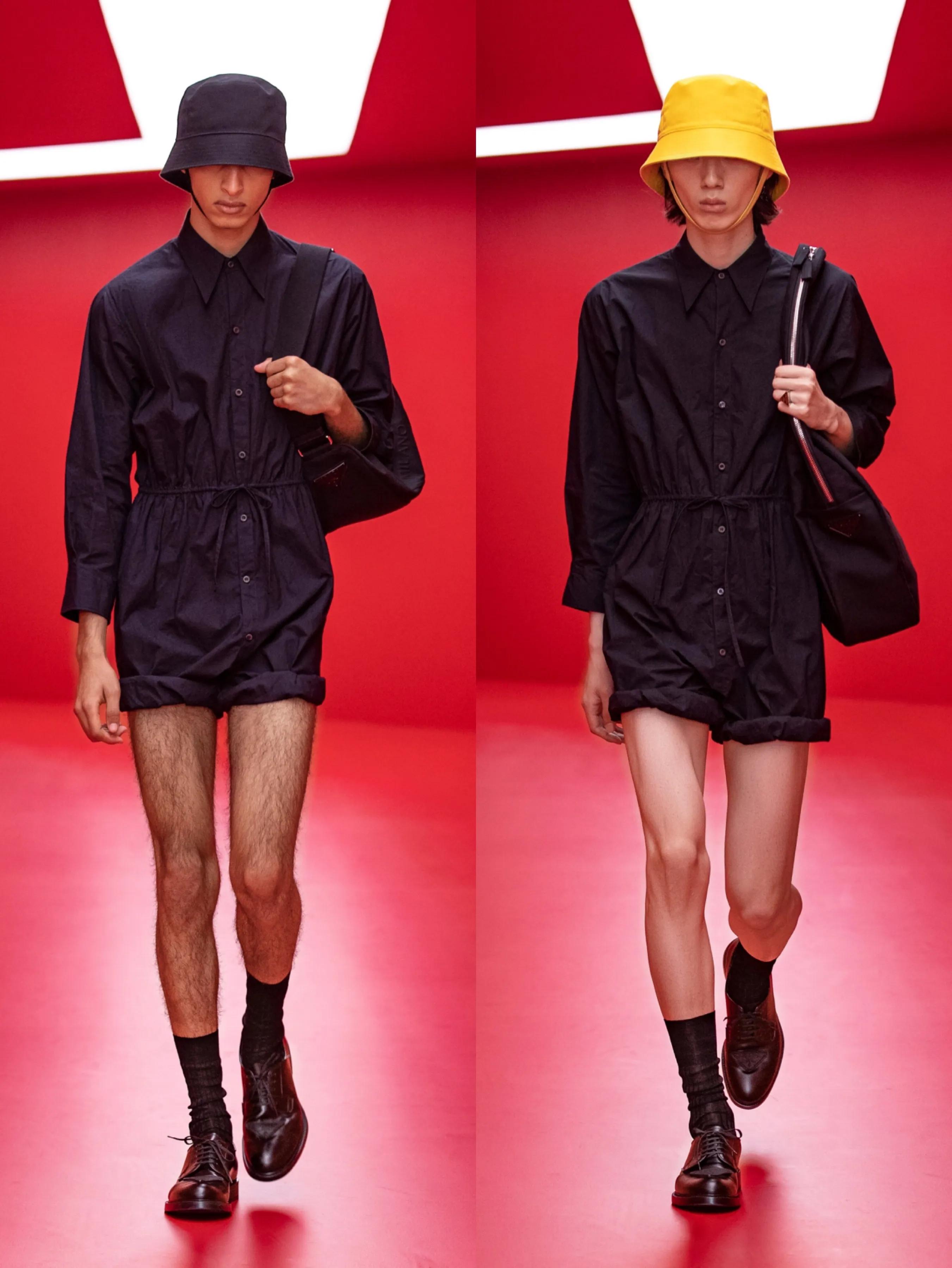 「Prada2022春夏男装」男装也内卷了，露大腿穿短裙真空上阵