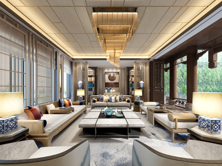 成都天府新区中式合院带装修,中德麓府四合院设计施工图