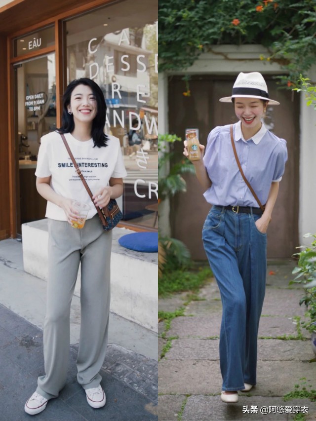 小个子怎么穿牛仔直筒阔腿裤,个子矮腿粗胯大穿白色阔腿裤