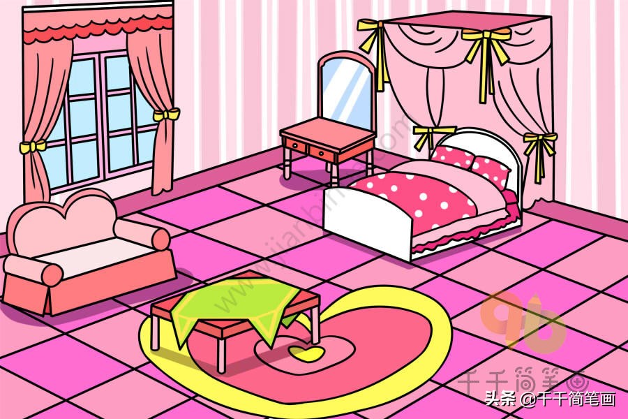 书桌简笔画简单又好看加凳子,学会整理书桌和房间的简笔画