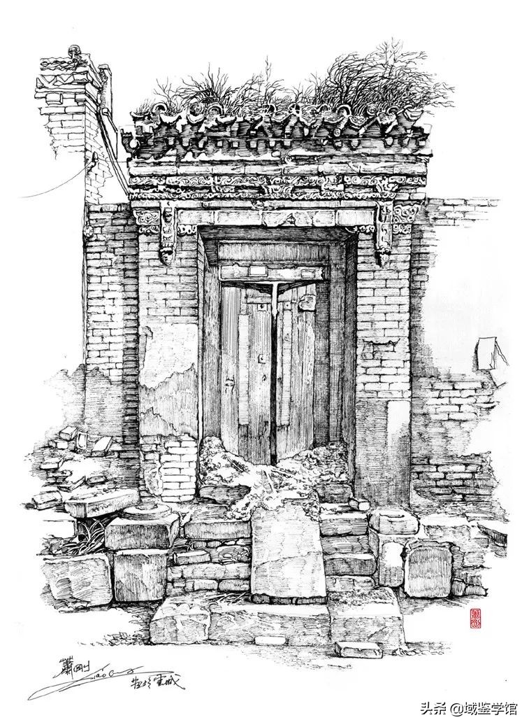 另类钢笔手绘,钢笔速写古建风景