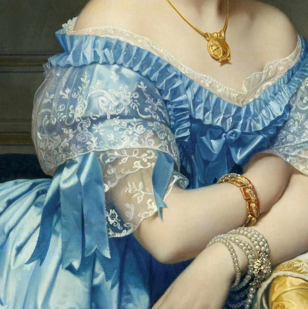 油画中的复古裙子,蓝色油画裙子