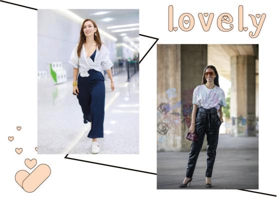 宽松t恤怎么塞衣角复古穿搭,韩版百搭t恤衣角打结神器收腰